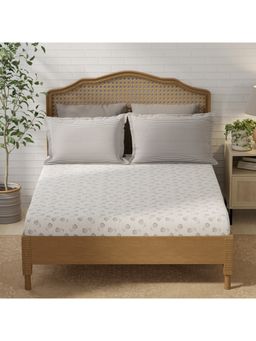 Layers - Pristine Cotton Grey Floral Fitted Bedsheet with 2 Pillow Covers (King)