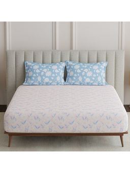 Boutique Living - Embrace Cotton Pink & Blue Floral Bedsheet with Pillow Covers (King)