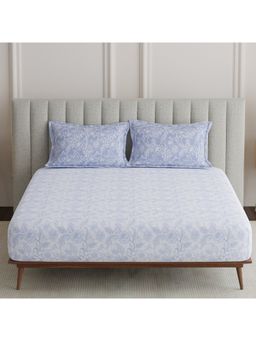 Boutique Living - Embrace Cotton Blue & White Floral Bedsheet with Pillow Covers (King)