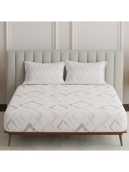 Boutique Living - Embrace Cotton White & Brown Geometrical Bedsheet with Pillow Covers (King)