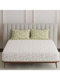 Boutique Living - Embrace Cotton White & Pink Floral Bedsheet with Pillow Covers (King)