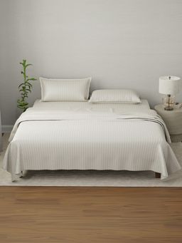 Boutique Living - Elegant Cotton Tan Stripes Bedsheet with Pillow Covers (King)