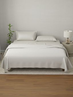 Boutique Living - Elegant Cotton Taupe Stripes Bedsheet with Pillow Covers (King)