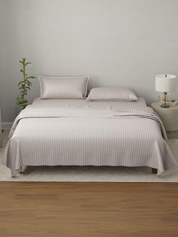 Boutique Living - Elegant Cotton Dawn Pink Stripes Bedsheet with Pillow Covers (King)