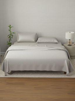 Boutique Living - Elegant Cotton French Oak Grey Stripes Bedsheet with Pillow Covers (King)