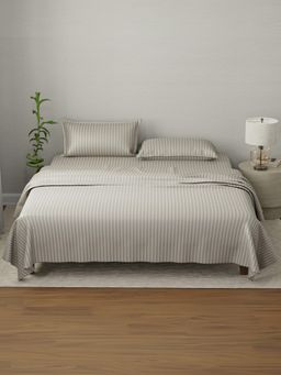 Boutique Living - Elegant Cotton Pumice Stone Grey Stripes Bedsheet with Pillow Covers (King)