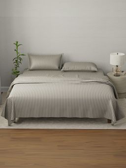 Boutique Living - Elegant Cotton Rock Ridge Grey Stripes Bedsheet with Pillow Covers (King)