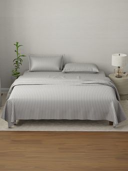 Boutique Living - Elegant Cotton Grey Sky Stripes Bedsheet with Pillow Covers (King)