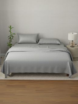 Boutique Living - Elegant Cotton Castle Rock Grey Stripes Bedsheet with Pillow Covers (King)