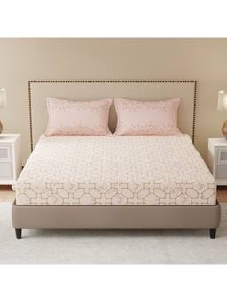 Boutique Living - Gardenia Augusta Cotton Pink Floral Bedsheet with Pillow Covers (King)