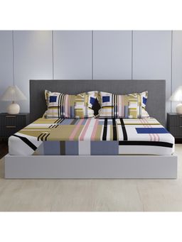 Boutique Living - Cotton Multicolor Geometric Bedsheet with Pillow Covers (King)