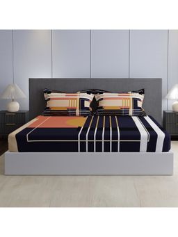 Boutique Living - Cotton Navy Blue Geometric Bedsheet with Pillow Covers (King)