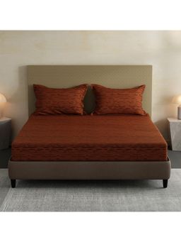 Layers - Lumina Floret Cotton Brown Stripes Fitted Bedsheet with 2 Pillow Covers (King)