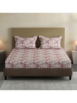Layers - Lumina Floret Cotton Brown Printed Fitted Bedsheet with 2 Pillow Covers (King)