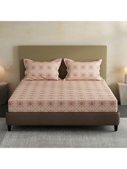Layers - Lumina Floret Cotton Orange Printed Fitted Bedsheet with 2 Pillow Covers (King)
