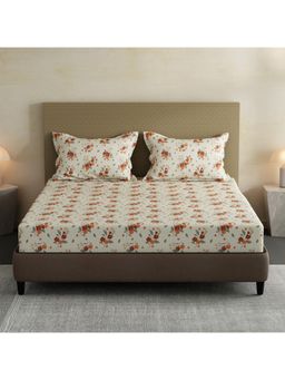 Layers - Lumina Floret Cotton Orange Floral Fitted Bedsheet with 2 Pillow Covers (King)
