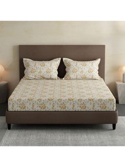 Layers - Lumina Floret Cotton Yellow Floral Fitted Bedsheet with 2 Pillow Covers (King)