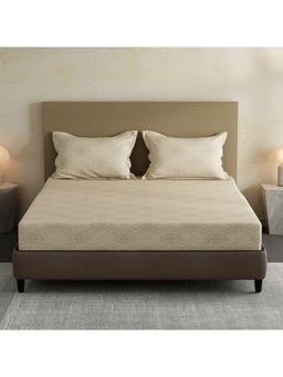 Layers - Lumina Floret Cotton Cream Geometrical Fitted Bedsheet with 2 Pillow Covers (King)