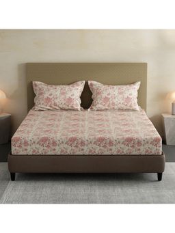 Layers - Lumina Floret Cotton Pink Floral Fitted Bedsheet with 2 Pillow Covers (King)