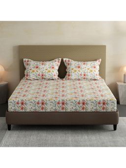 Layers - Lumina Floret Cotton Multicolor Floral Fitted Bedsheet with 2 Pillow Covers (King)