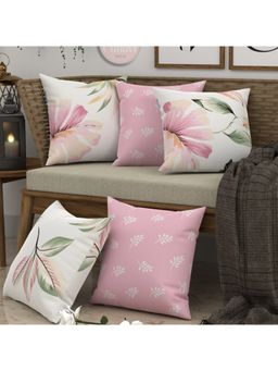 CHHAVI INDIA - Pink and White Floral Printed Square Cushion Covers (Pack of 5) (One Size)