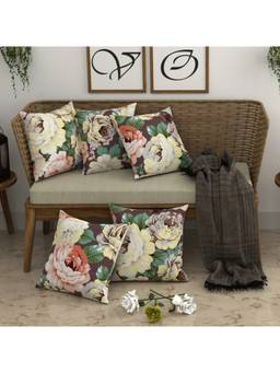 CHHAVI INDIA - Brown base Cotton Floral Cushion Covers (Pack of 5) (One Size)