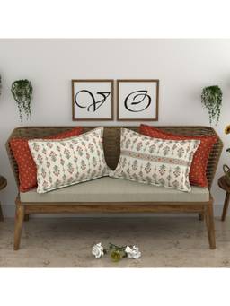 CHHAVI INDIA - White & Rust Pure Cotton Pillow Covers (Pack of 4) (L)