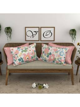 CHHAVI INDIA - Pink & White Floral Printed Pure Cotton Pillow Covers (Pack of 4) (L)