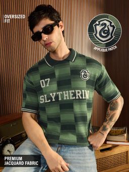 The Souled Store - Mens Official Harry Potter: Slytherin Oversized Polo T-Shirt