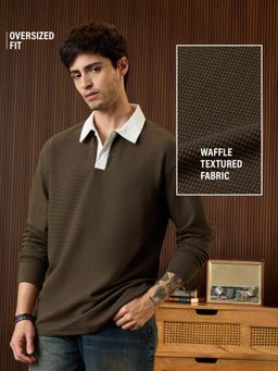 The Souled Store - Mens Brown Rugby Dessert Textured Polo T-Shirt