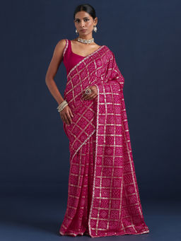 Sareemall - Women Vichitra Silk Pink Printed Designer Saree With Unstitched Blouse
