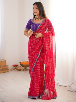 Sareemall - Women Georgette Pink Embellished Designer Saree With Unstitched Blouse