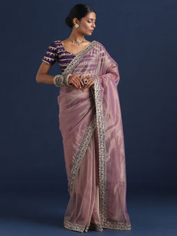 Sareemall - Women Net Lavender Embellished Designer Saree With Unstitched Blouse