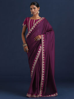 Sareemall - Women Vichitra Silk Purple Embellished Designer Saree With Unstitched Blouse