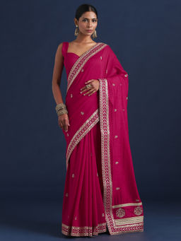 Sareemall - Women Vichitra Silk Pink Embellished Designer Saree With Unstitched Blouse