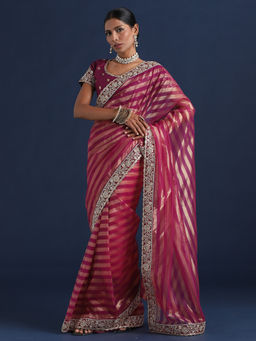 Sareemall - Women Net Purple Embellished Designer Saree With Unstitched Blouse