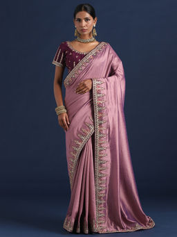Sareemall - Women Vichitra Silk Lavender Embellished Designer Saree With Unstitched Blouse