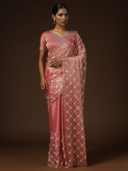 Sareemall - Women Chiffon Pink Embellished Designer Saree With Unstitched Blouse