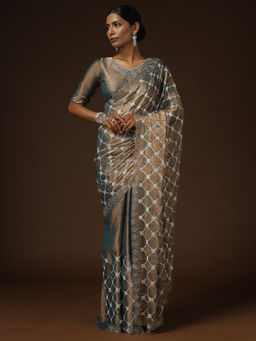 Sareemall - Women Chiffon Metallic Embellished Designer Saree With Unstitched Blouse