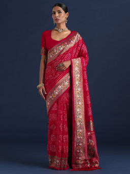 Sareemall - Women Dola Silk Red Woven Design Designer Saree With Unstitched Blouse
