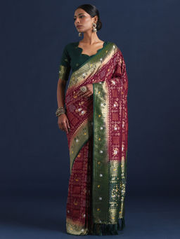 Sareemall - Women Dola Silk Maroon Woven Design Designer Saree With Unstitched Blouse