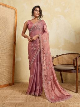 VAIRAGEE - Pink Frendy Chiffon Embroidery Saree with Unstitched Blouse