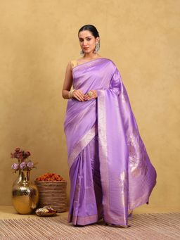 Garden VARELI - Women Silk Blend Woven Design Lavender Banarasi Saree with Unstitched Blouse