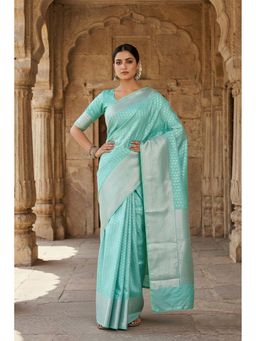 AMRUTKALA SAREES - Turquoise Designer Banarasi Silk Kanjivaram Saree with Unstitched Blouse