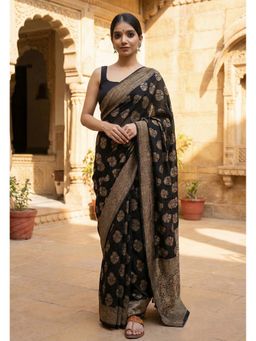 AMRUTKALA SAREES - Black Designer Banarasi Silk Kanjivaram Saree with Unstitched Blouse