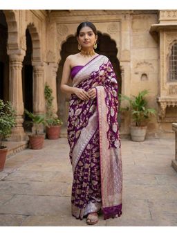 AMRUTKALA SAREES - Purple Designer Banarasi Silk Kanjivaram Saree with Unstitched Blouse