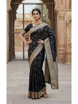 AMRUTKALA SAREES - Black Designer Banarasi Silk Kanjivaram Saree with Unstitched Blouse