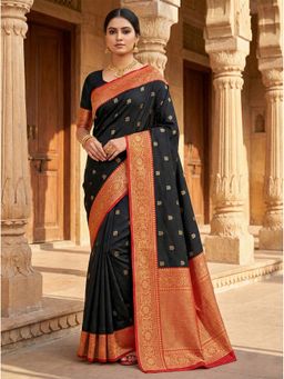 AMRUTKALA SAREES - Black Designer Banarasi Silk Kanjivaram Saree with Unstitched Blouse