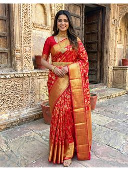 AMRUTKALA SAREES - Red Designer Banarasi Silk Kanjivaram Saree with Unstitched Blouse
