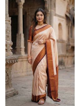 AMRUTKALA SAREES - Beige Designer Banarasi Silk Kanjivaram Saree with Unstitched Blouse